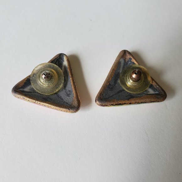 Vintage Mirrored Triangle Earrings - Picture 2 of 2